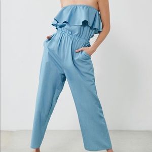 UO Lucia Couture Strapless Chambray Jumpsuit